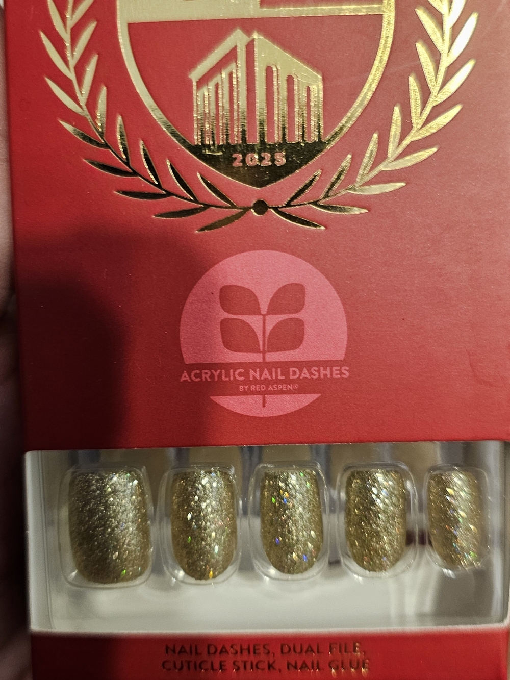 Acrylic Nail Dashes Gold Glitter Press-On Nails